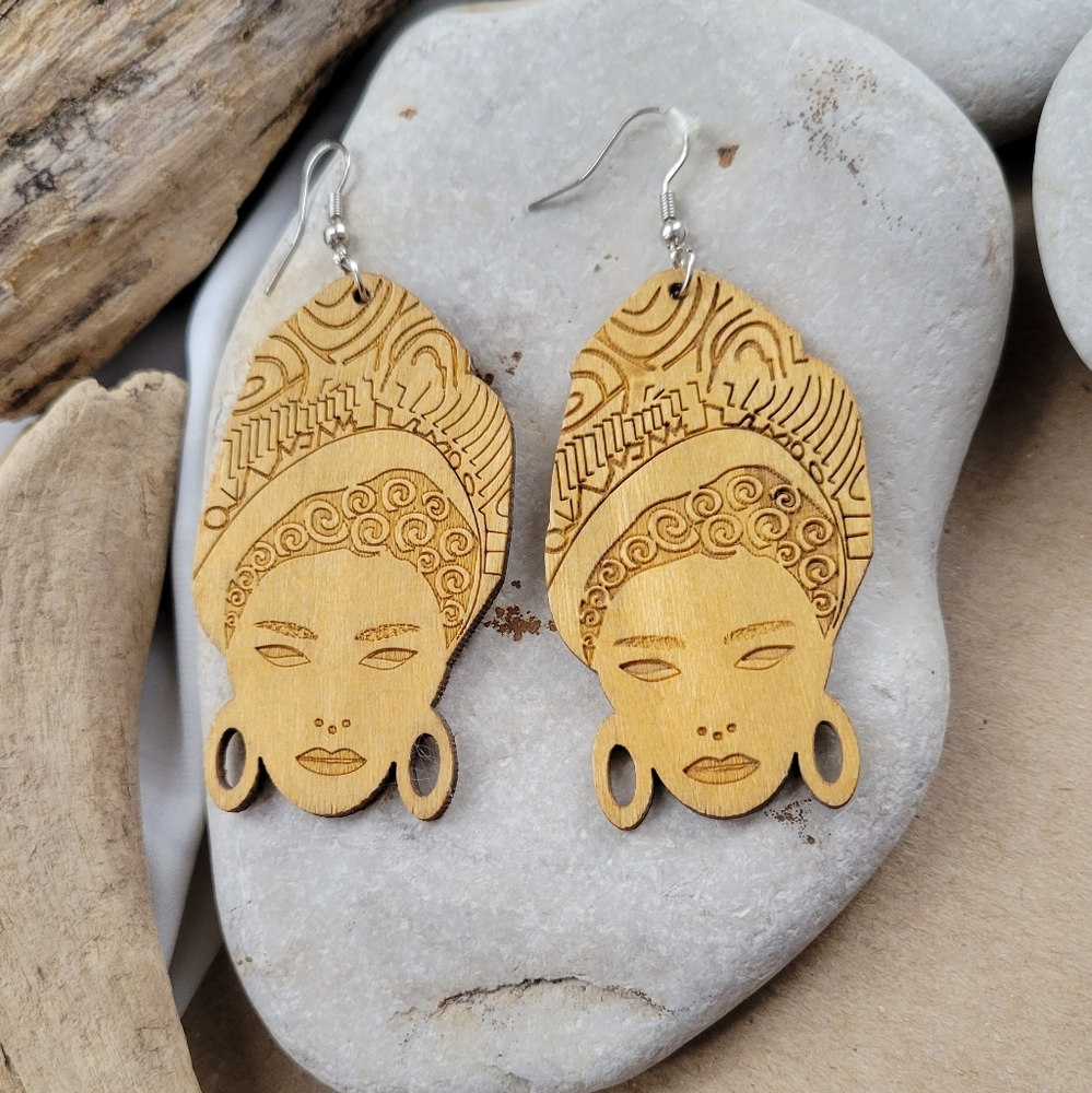 Handmade Afrosilhouette Wooden Earrings